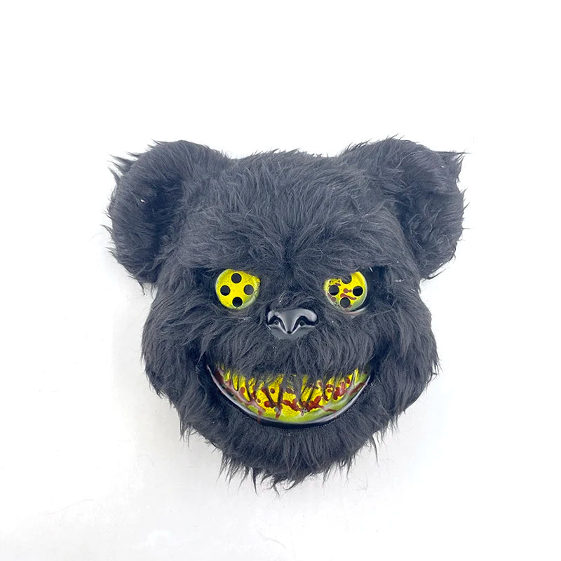 LED Cosplay Glowing Bloody Bear Mask Halloween Horror Plush Rabbit Mask Bloody Bear Mask Decorative Festival Mask Neon Headgear