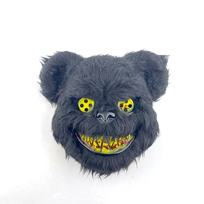 LED Cosplay Glowing Bloody Bear Mask Halloween Horror Plush Rabbit Mask Bloody Bear Mask Decorative Festival Mask Neon Headgear