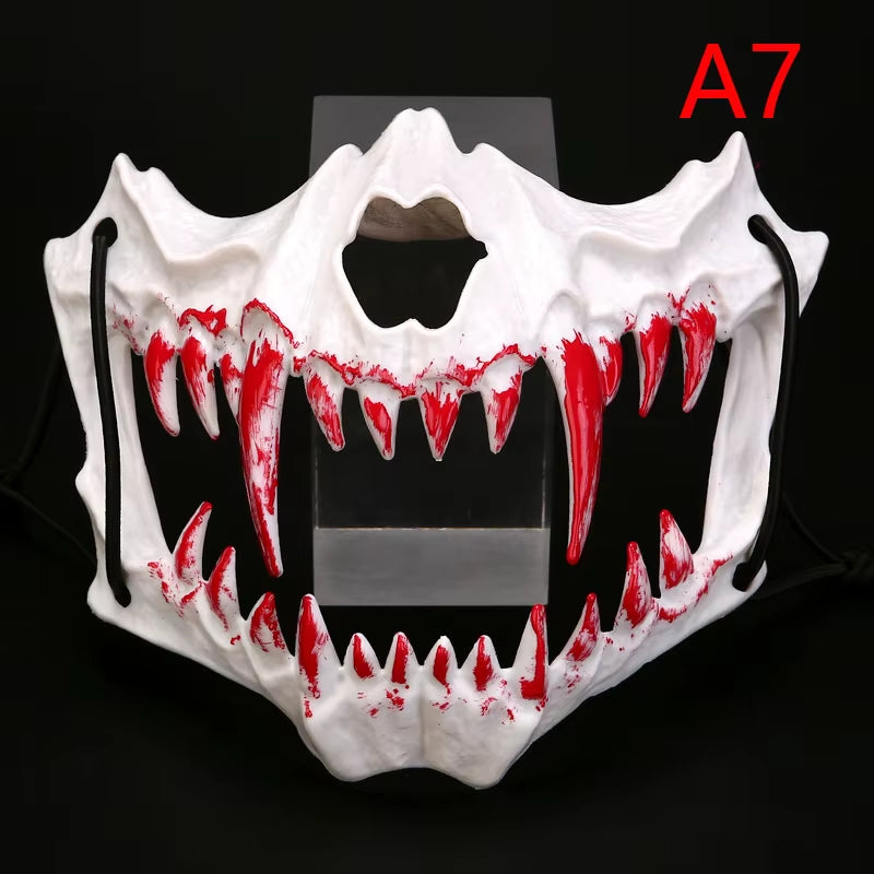 Halloween Mask Half-Face Mask Cos Dragon God Fierce Tiger Night Fork Tengu Man Wolf Mask Performance Skull Masks