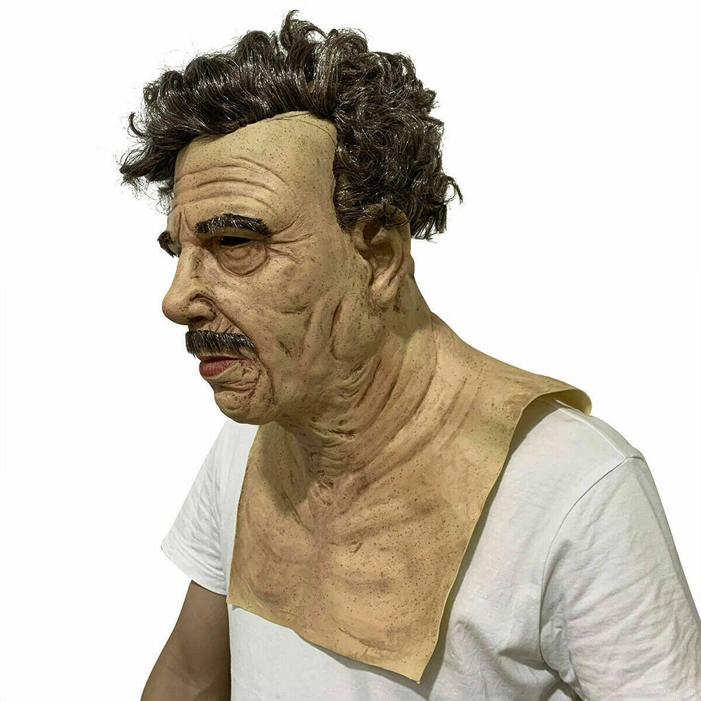 Scary Headgear Full Face Upper Body Party Prop Mr. White Adults 3D Simulation Latex Halloween Handsome Man Spoof Funny Mask