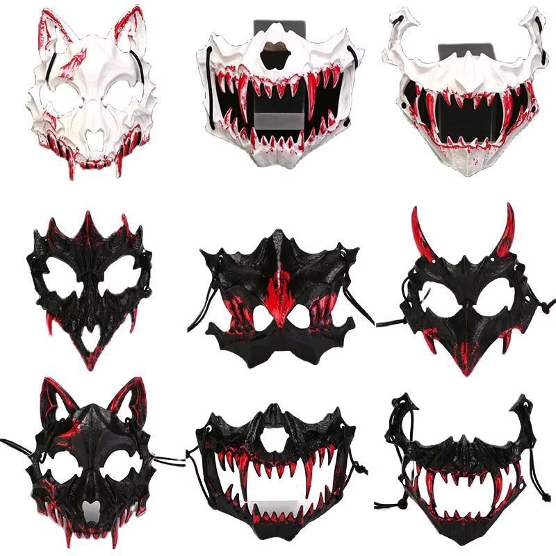 Halloween Mask Half-Face Mask Cos Dragon God Fierce Tiger Night Fork Tengu Man Wolf Mask Performance Skull Masks