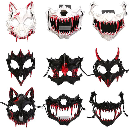 Halloween Mask Half-Face Mask Cos Dragon God Fierce Tiger Night Fork Tengu Man Wolf Mask Performance Skull Masks