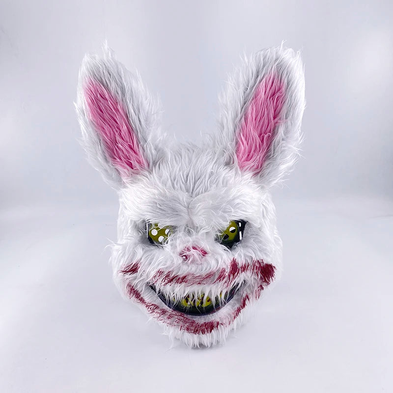 LED Cosplay Glowing Bloody Bear Mask Halloween Horror Plush Rabbit Mask Bloody Bear Mask Decorative Festival Mask Neon Headgear