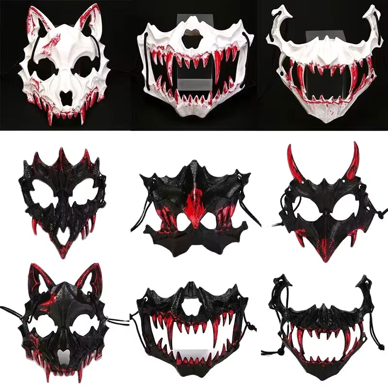 Halloween Mask Half-Face Mask Cos Dragon God Fierce Tiger Night Fork Tengu Man Wolf Mask Performance Skull Masks