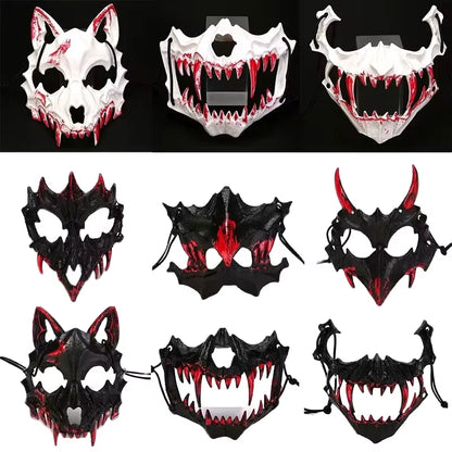 Halloween Mask Half-Face Mask Cos Dragon God Fierce Tiger Night Fork Tengu Man Wolf Mask Performance Skull Masks