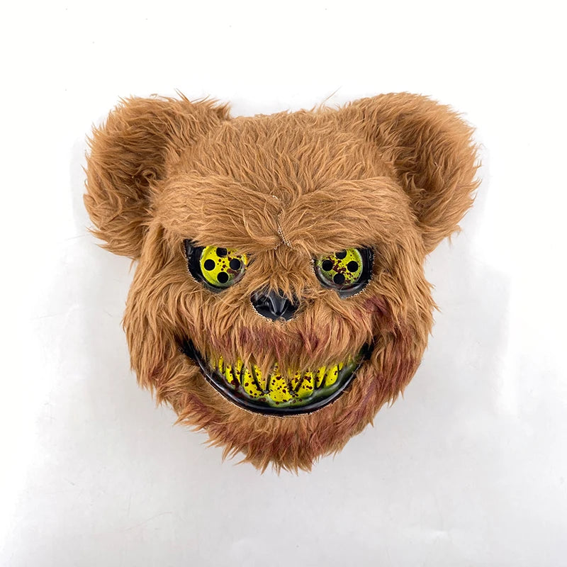 LED Cosplay Glowing Bloody Bear Mask Halloween Horror Plush Rabbit Mask Bloody Bear Mask Decorative Festival Mask Neon Headgear