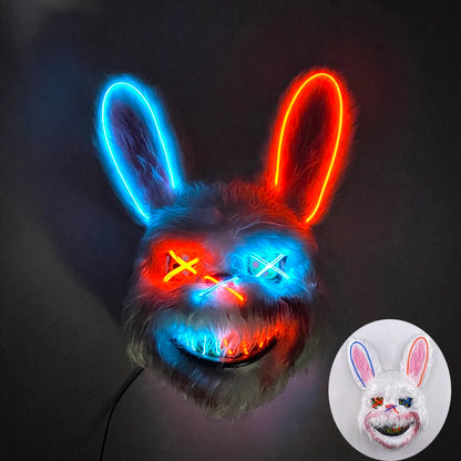 LED Cosplay Glowing Bloody Bear Mask Halloween Horror Plush Rabbit Mask Bloody Bear Mask Decorative Festival Mask Neon Headgear